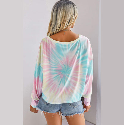 Casual Dyed Round Neck Long Sleeves Blouses