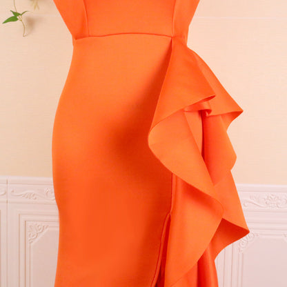 Irregular Women High Waist Ruffled Plus Sizes Dresses