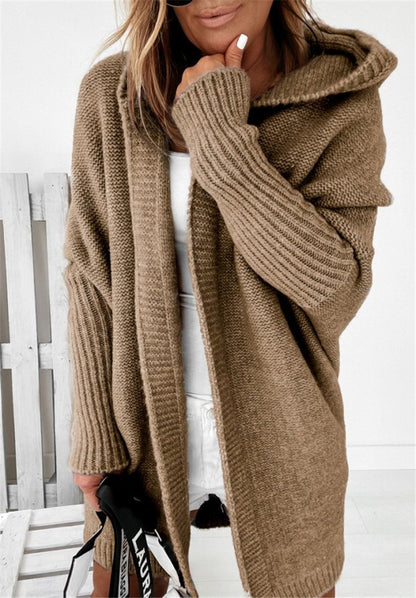 Women Knitting Batwing Sleeved Hoody Sweaters-STYLEGOING