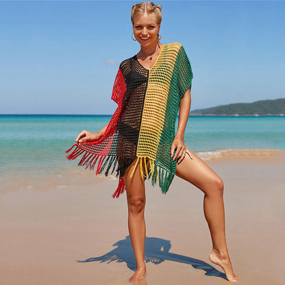 Colorful Knitting Crochet Tassels Swimwear Cover Ups for Women