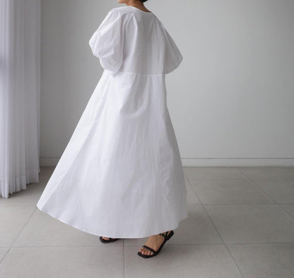 Loose Cozy Puff Sleeves Long Dresses-STYLEGOING