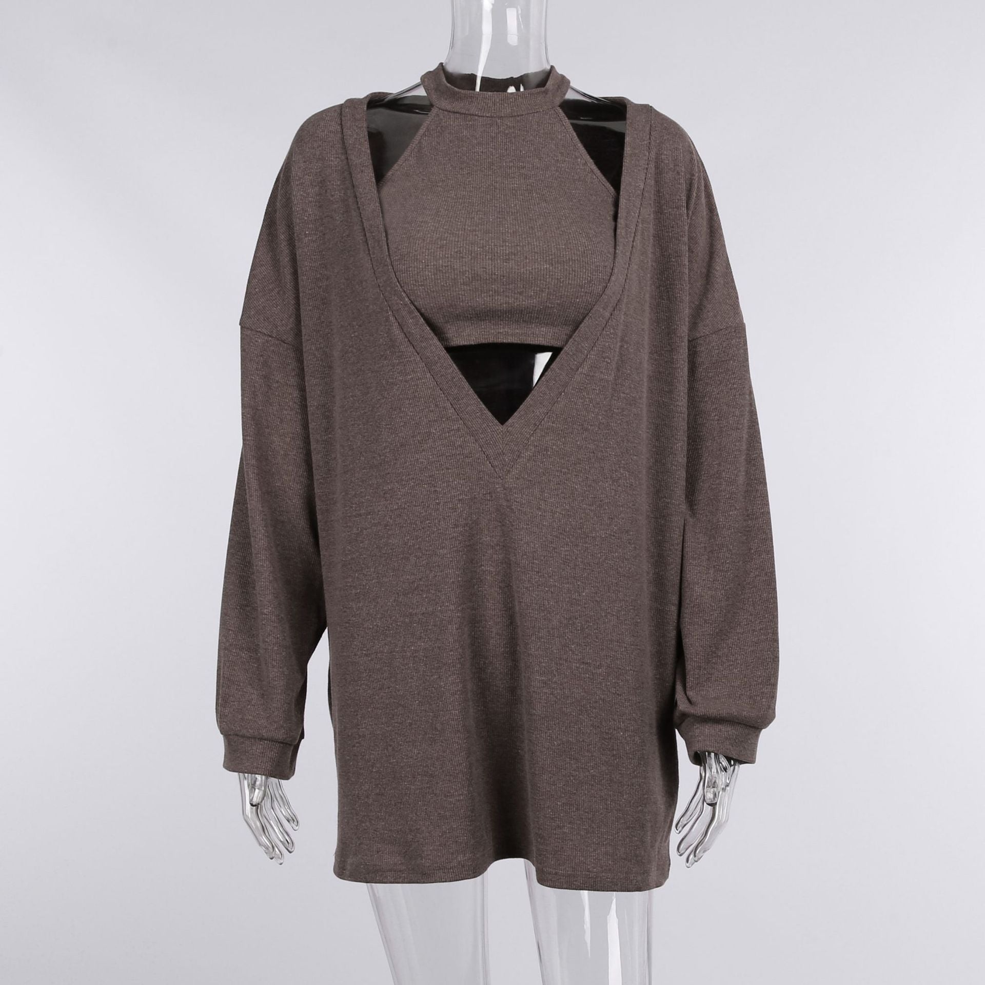 Sexy Knitting Tank Tops+Long Sleeves Pullover Sweaters Sets