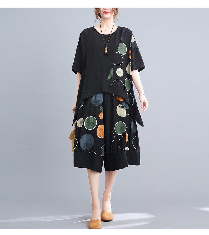Casual Summer Irregular T Shirts and Wide Legs Cropped Pants