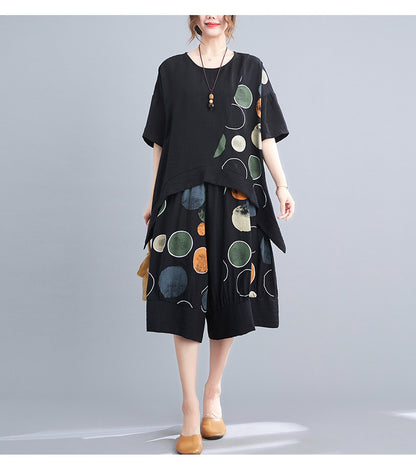 Casual Summer Irregular T Shirts and Wide Legs Cropped Pants