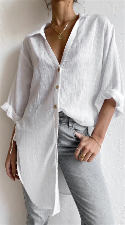 Casual Linen Women Long Shirts