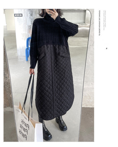 Women High Neck Winter Thicken Knitting Botton Cozy Dresses
