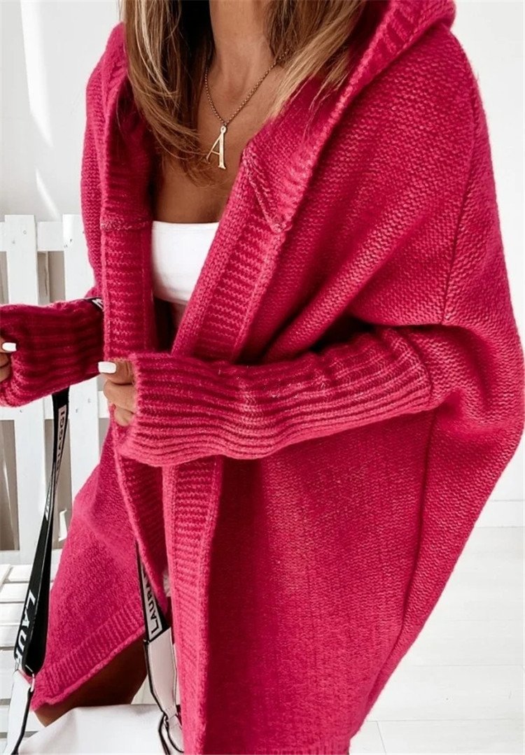Women Knitting Batwing Sleeved Hoody Sweaters-STYLEGOING