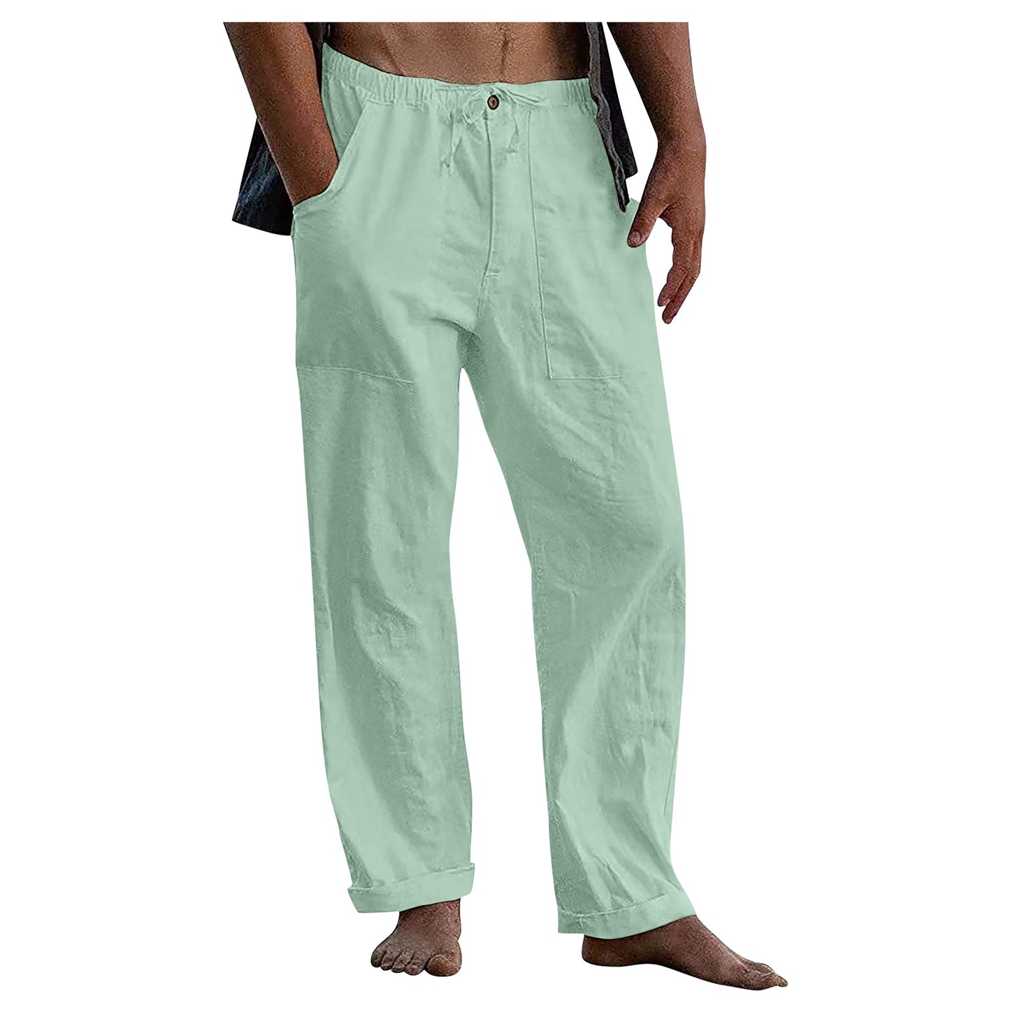 Casual Linen Men's Summer Beach Pants with Elastic Waist