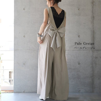 Leisure Wide Legs Rompers with Bow Design