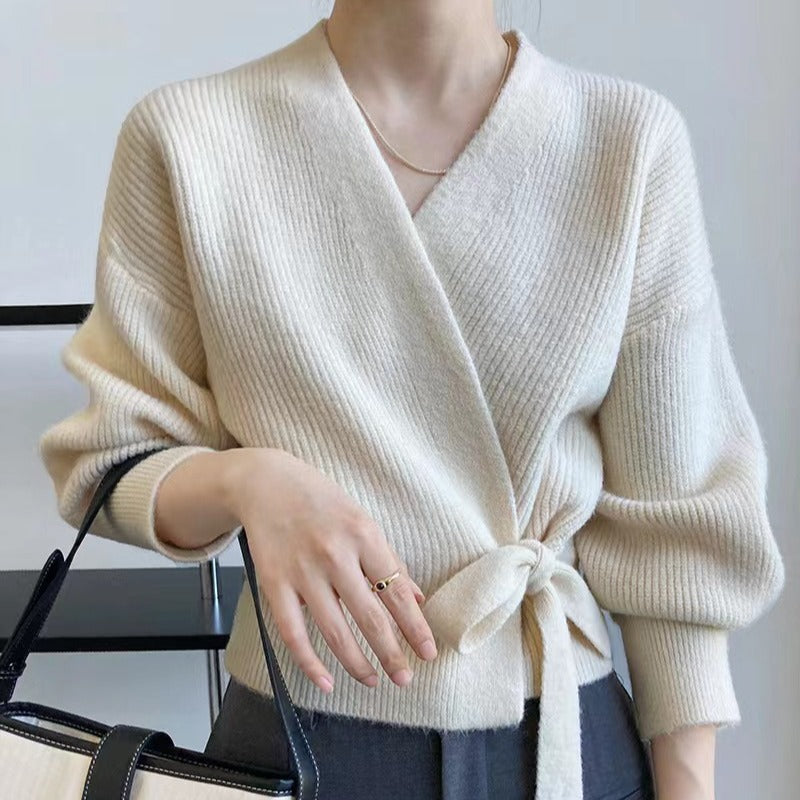 Vintage V Neck Knitted Short Sweaters