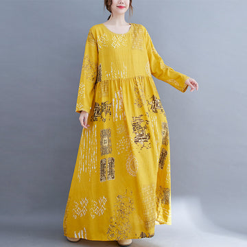 Women Yellow Plus Sizes Long Cozy Dresses
