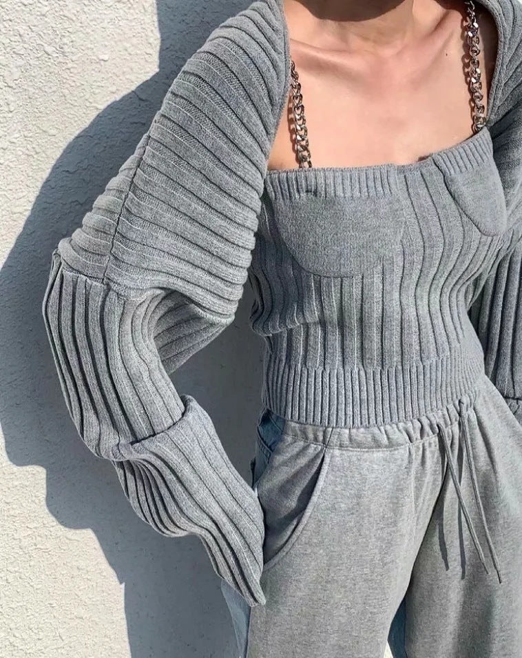 Autumn Women Knitted Straps&sweater Sets