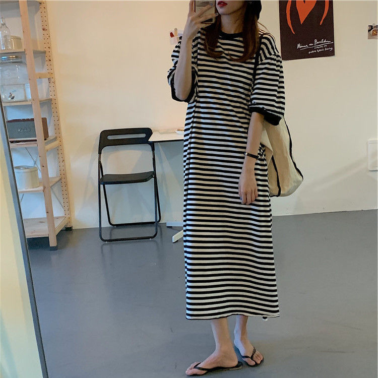 Designed Striped Summer Plus Sizes T Shirts Dresses