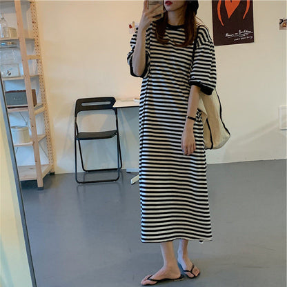 Designed Striped Summer Plus Sizes T Shirts Dresses