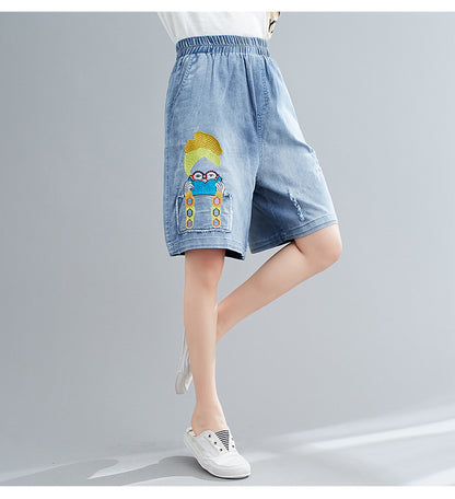 Summer Embroidery Plus Sizes Women Dnim Shorts