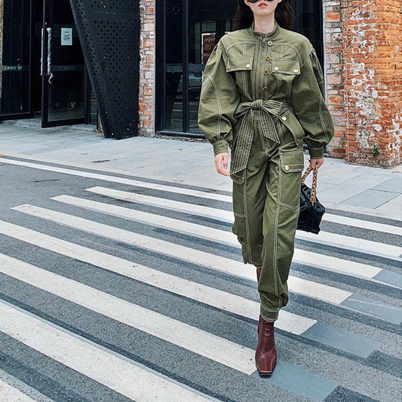 Leisure High Waist Overall Lace Up Jumpsuits-STYLEGOING