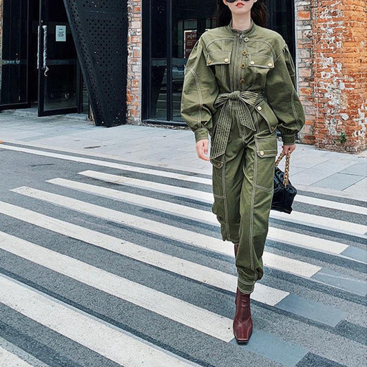 Leisure High Waist Overall Lace Up Jumpsuits-STYLEGOING