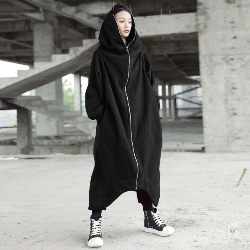 Creative Zipper Winter Long Hoodies Outerwear for Women