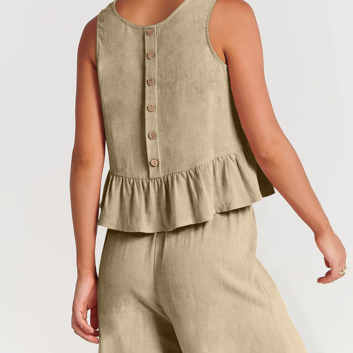 Summer Sleeveless Linen Two Pieces Women Suits