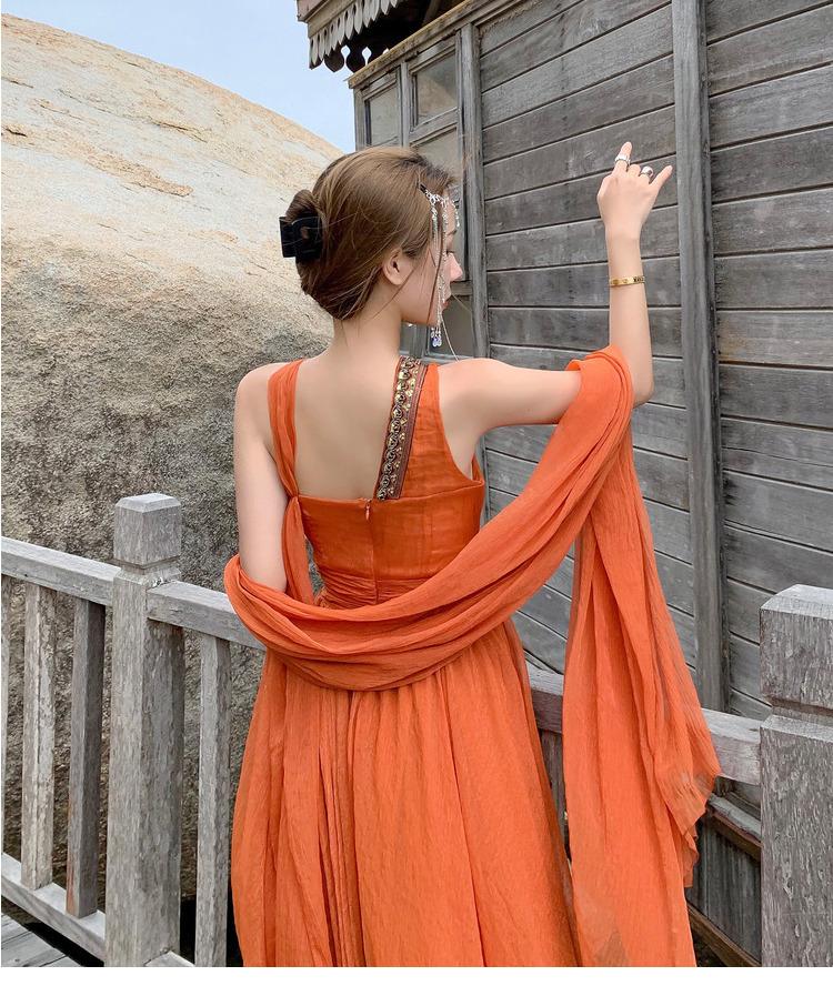 Orange Women Holiday Long Dresses-STYLEGOING