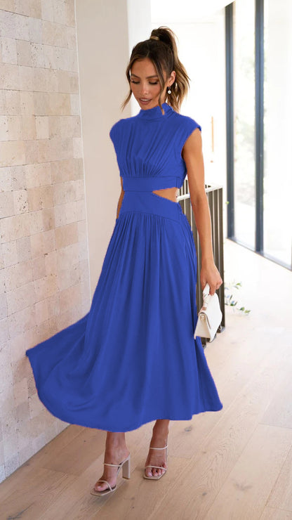 Fashion Stand Collar Waist Baring Summer Long Dresses
