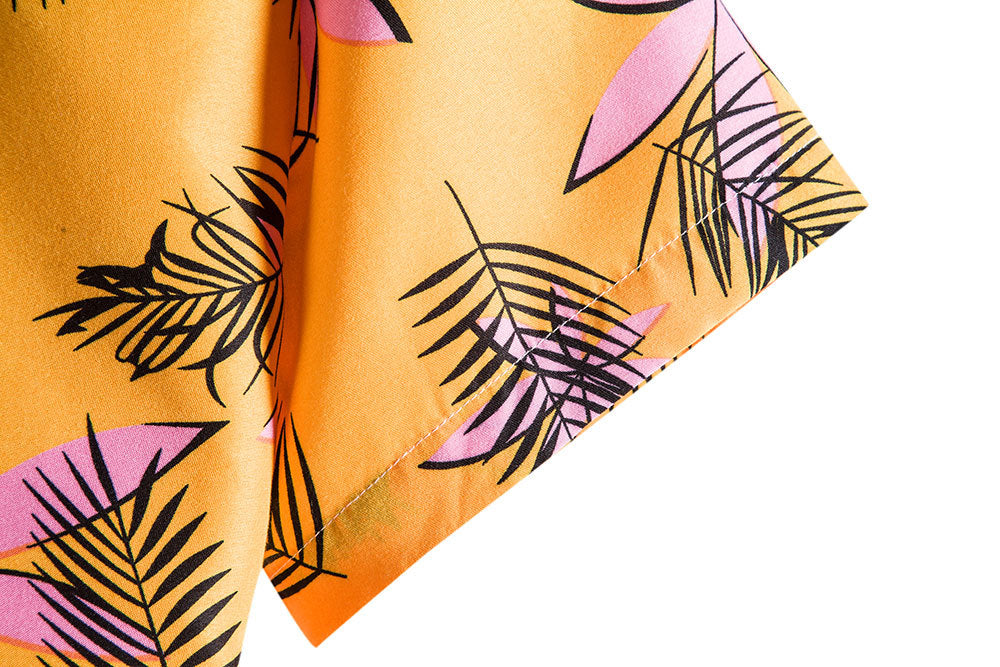 Yellow Floral Print Men's Short Sleeves Shirts