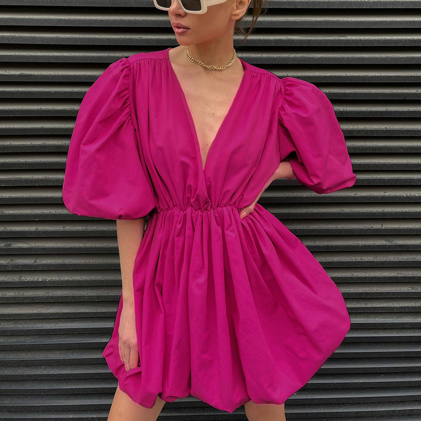 Summer Puff Sleeves Women Mini Dresses