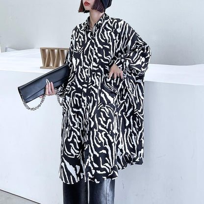Women Long Sleeves Zebra Print Plus Sizes Shirts-STYLEGOING