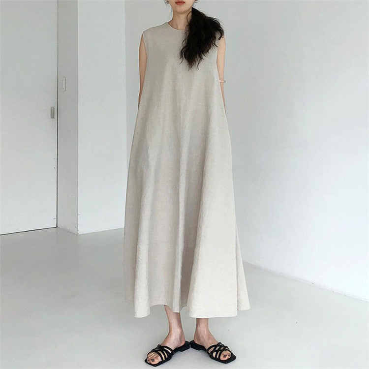 Vintage Cozy Sleeveless Vest Long Dresses with Pockets