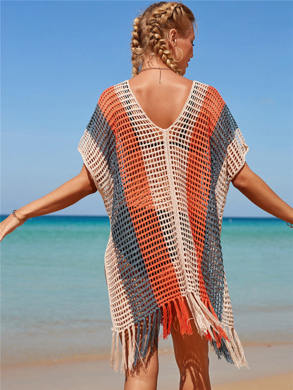 Colorful Knitting Crochet Tassels Swimwear Cover Ups for Women