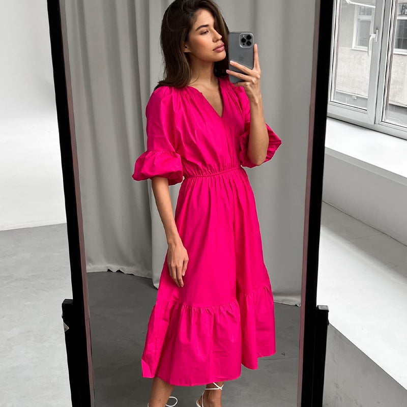 Women High Waist A Line Midi Dresses