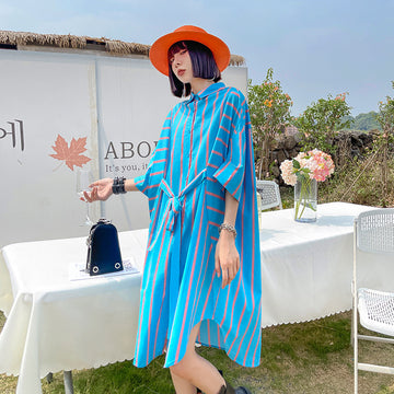 Vintage Striped Summer Short Shirts Dresses