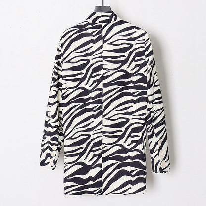Women Zebra Print Office Lady Blazer Coats