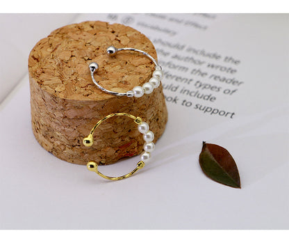 Pearl Beads Design Silver Tail Ring for Women