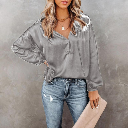 Simple Style V Neck Long Sleeves Leisure Shirts-STYLEGOING