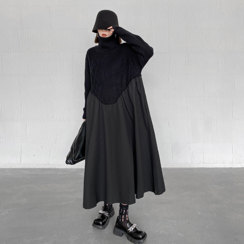 Vintage Turtleneck Pullover Long Black Dresses
