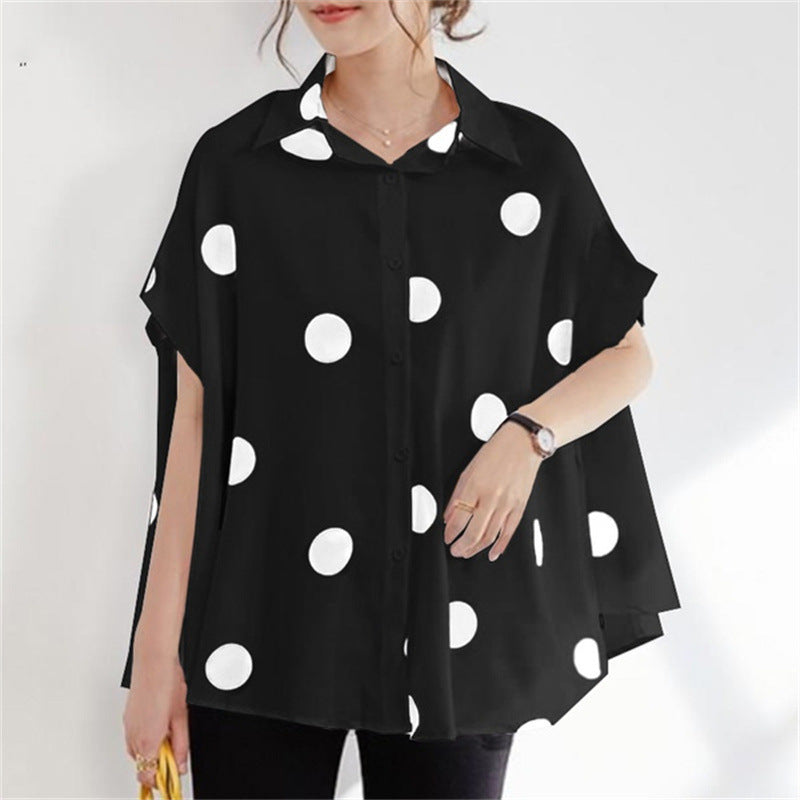Casual Dot Print Short Sleeves Women Shirts