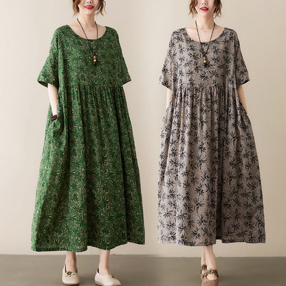 Vintage Leaf Print Plus Sizes Women Dresses