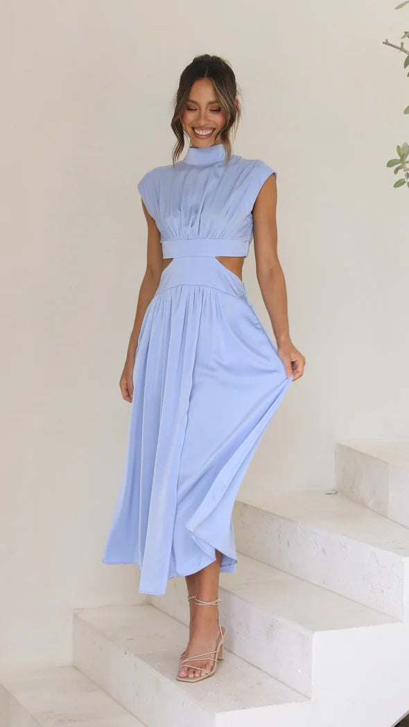 Fashion Stand Collar Waist Baring Summer Long Dresses