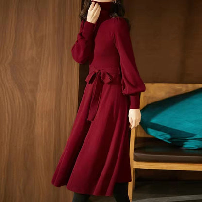 Elegant Turtleneck Woolen Fall Knitting Dresses