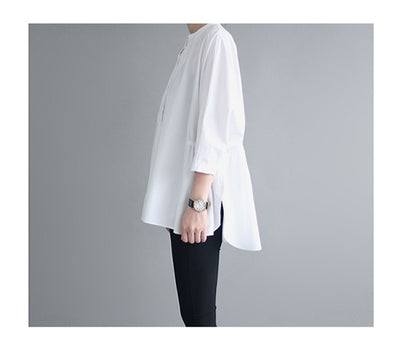 Women Irregular 3/4 Length Sleeves White Shirts