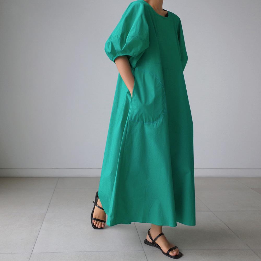 Loose Cozy Puff Sleeves Long Dresses-STYLEGOING