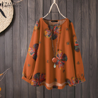 Vintage Linen Long Sleeves T Shirts for Women