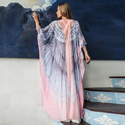 Wings Design Chiffon Summer Plus Sizes Beacwear Cover Ups