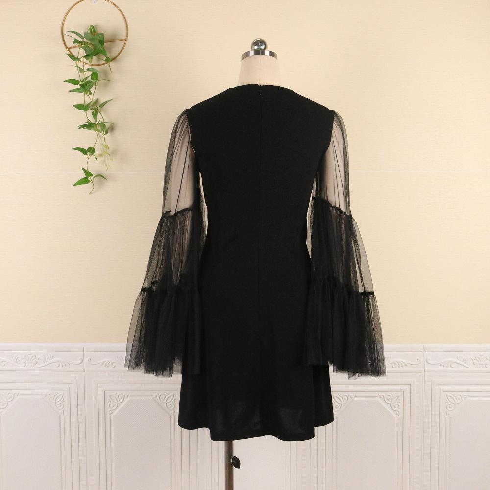 Black See Through Net Ruffled Mini Dresses-STYLEGOING