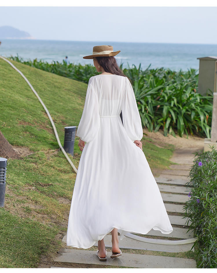White Chiffon Summer Long Beach Cover Dresses