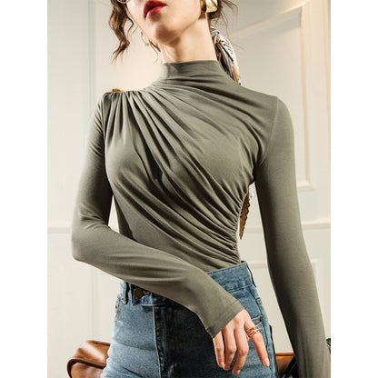 Elegant Designed High Neck Women Long Sleeves Shirts