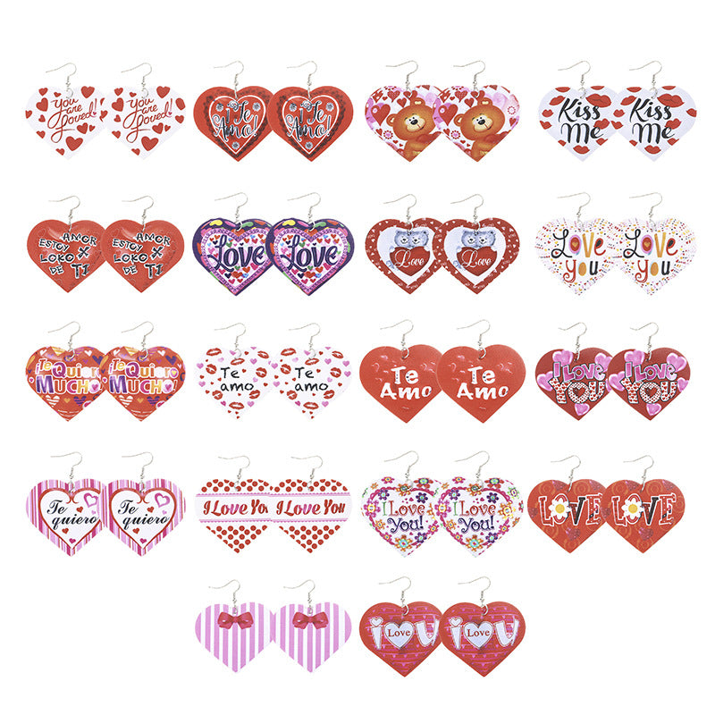 3pcs/Set Pu Leather Sweetheart Design Pink Earrings for Women