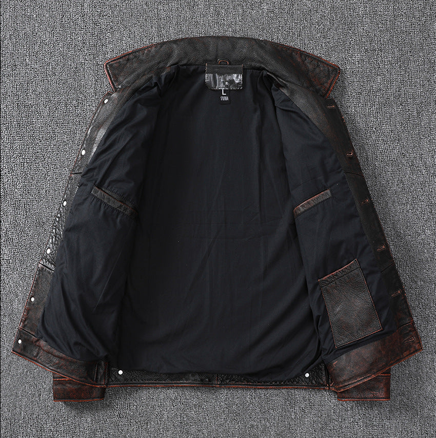 Vintage Cowhide Leather Overcoats Jackets for Men