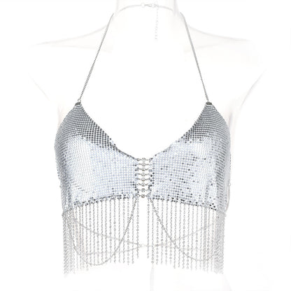 Sexy Halter Metal Diamond Crop Tops for Party